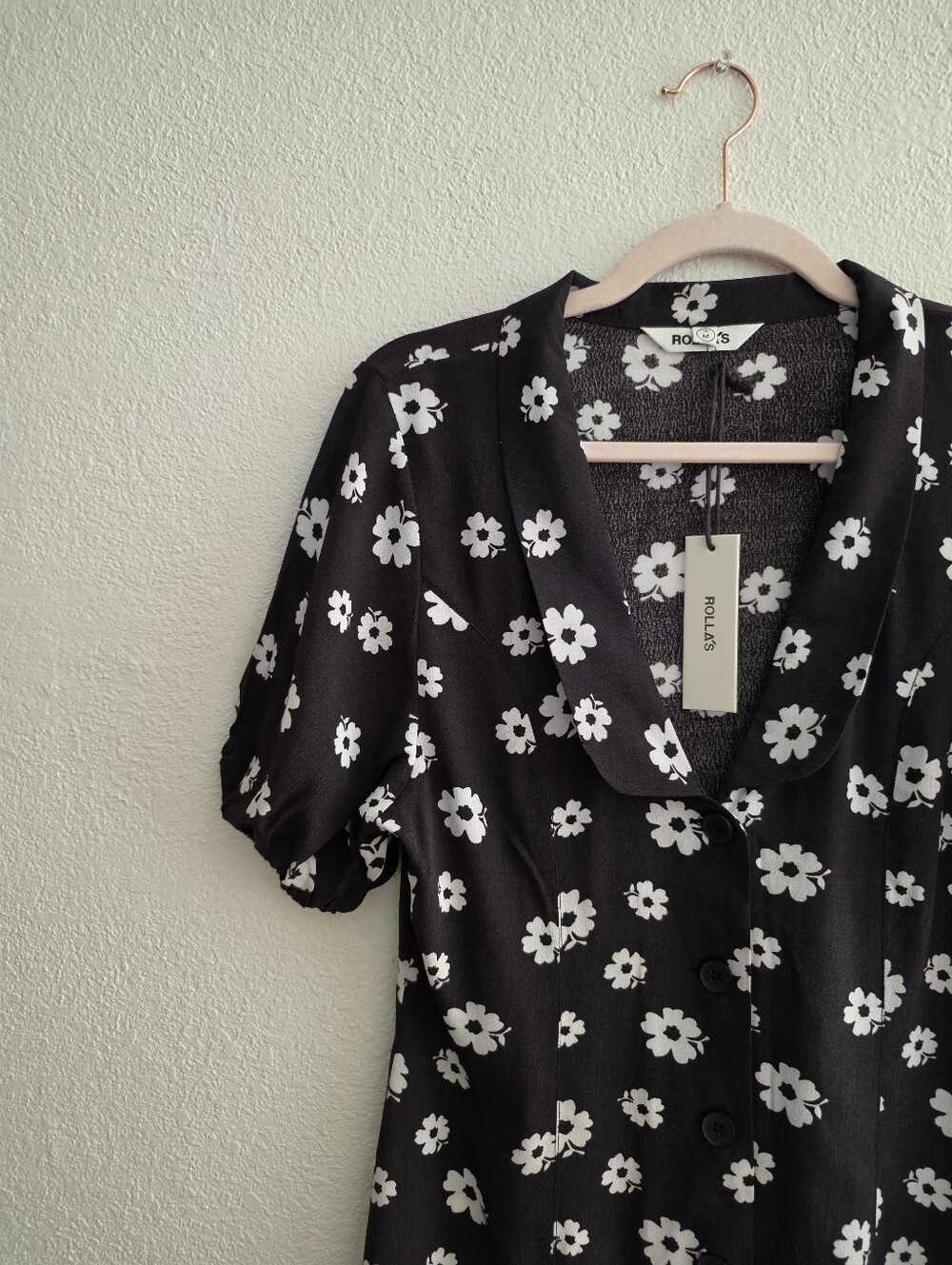 Rolla's Folk Susie Black Floral Button-Front Mini Dress Size M - Picture 6 of 16